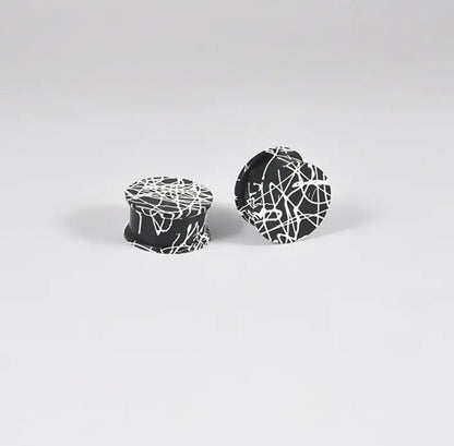 Extra Big Silicone Plugs | Double Flare | Splatter Paint | BLACK & WHITE - DustyJewelz