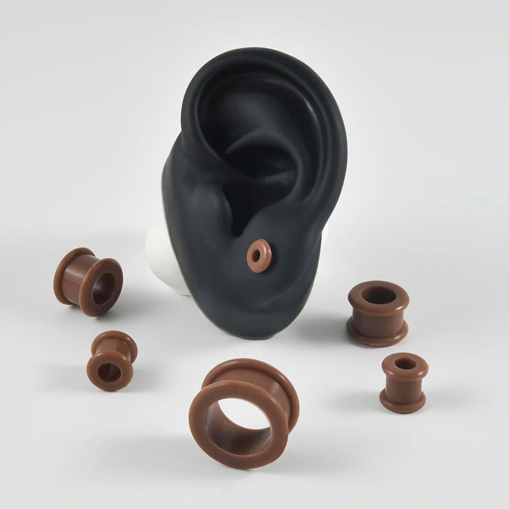 Extra Big Silicone Tunnels | Flexible Plugs | DARK BROWN | 28mm - 76mm - DustyJewelz