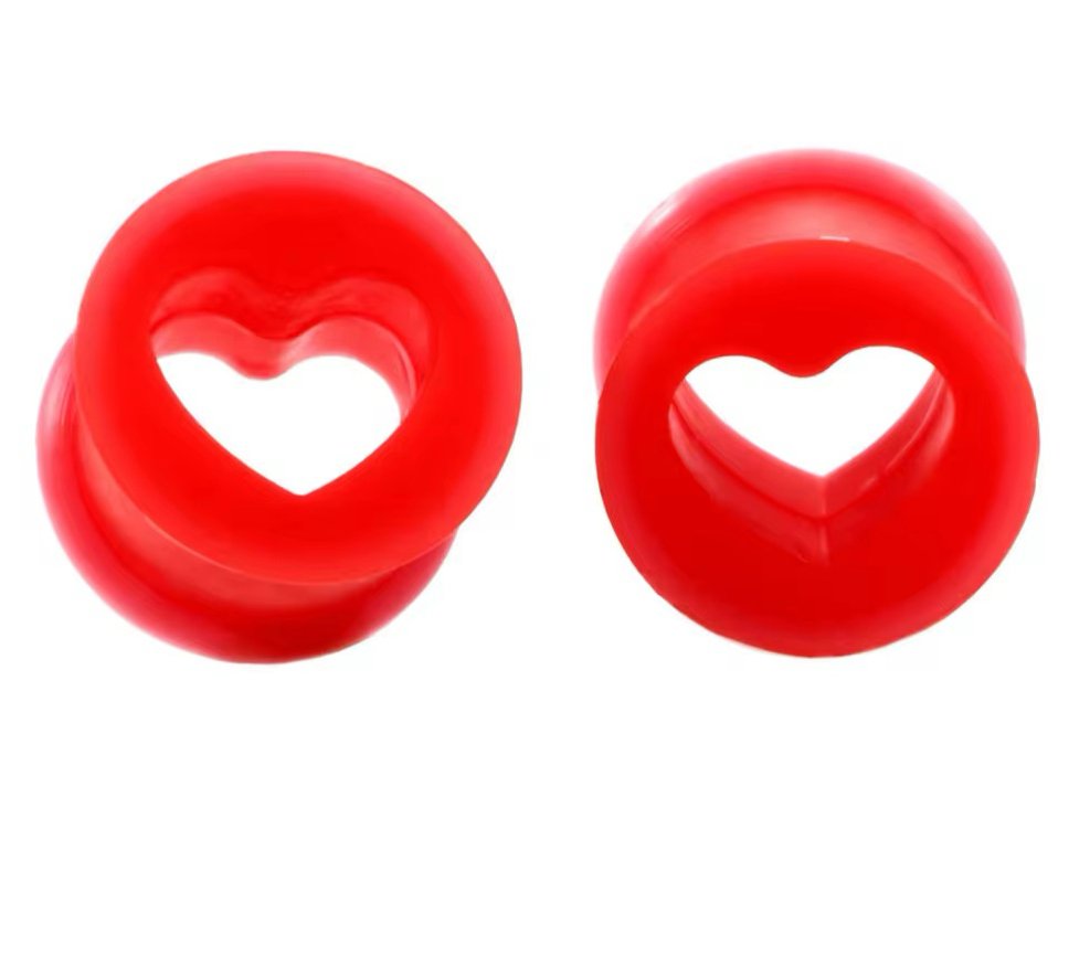 Heart Silicone Plugs | Colourful Flexible Tunnels | 4mm - 25mm - DustyJewelz