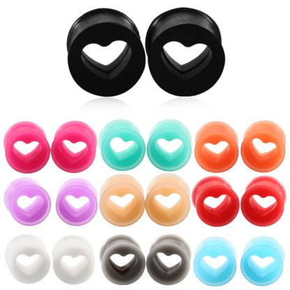 Heart Silicone Plugs | Colourful Flexible Tunnels | 4mm - 25mm - DustyJewelz