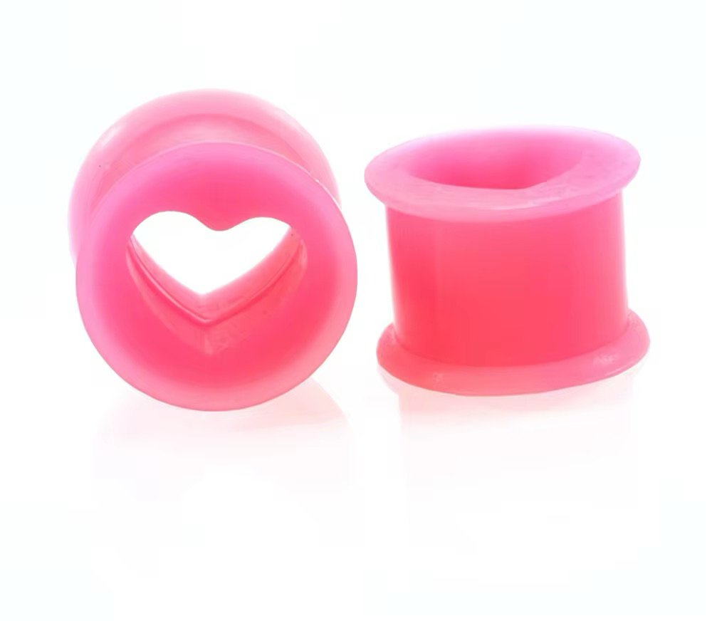 Heart Silicone Plugs | Colourful Flexible Tunnels | 4mm - 25mm - DustyJewelz