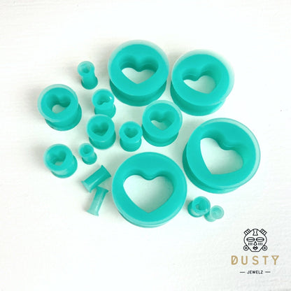 Heart Silicone Plugs | Colourful Flexible Tunnels | 4mm - 25mm - DustyJewelz