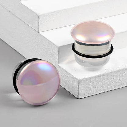 Pink Glass Plugs | Single Flare | Rubber O - Ring - DustyJewelz