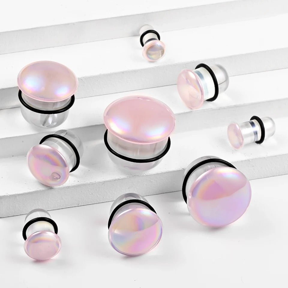 Pink Glass Plugs | Single Flare | Rubber O - Ring - DustyJewelz