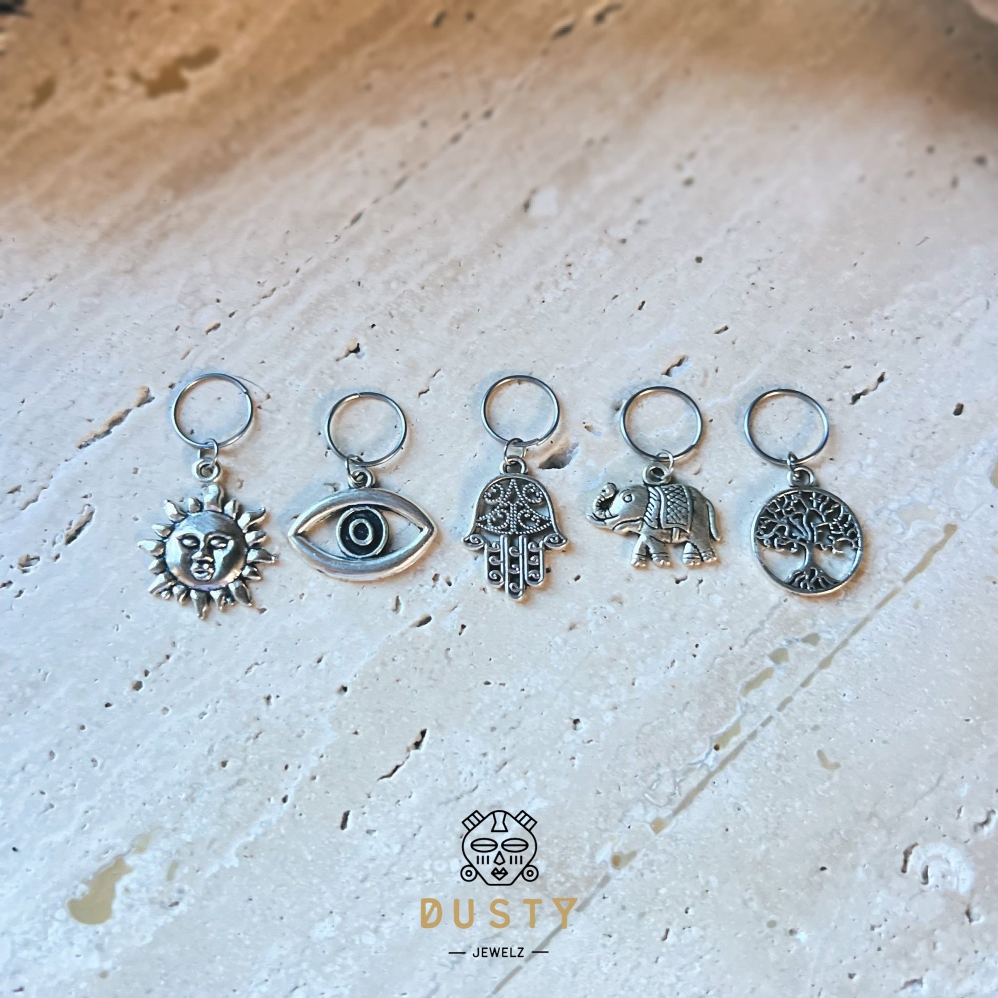 Set of 5 Dreadlock Rings | Boho Loc Clips | Choice of Charms For Braids - DustyJewelz