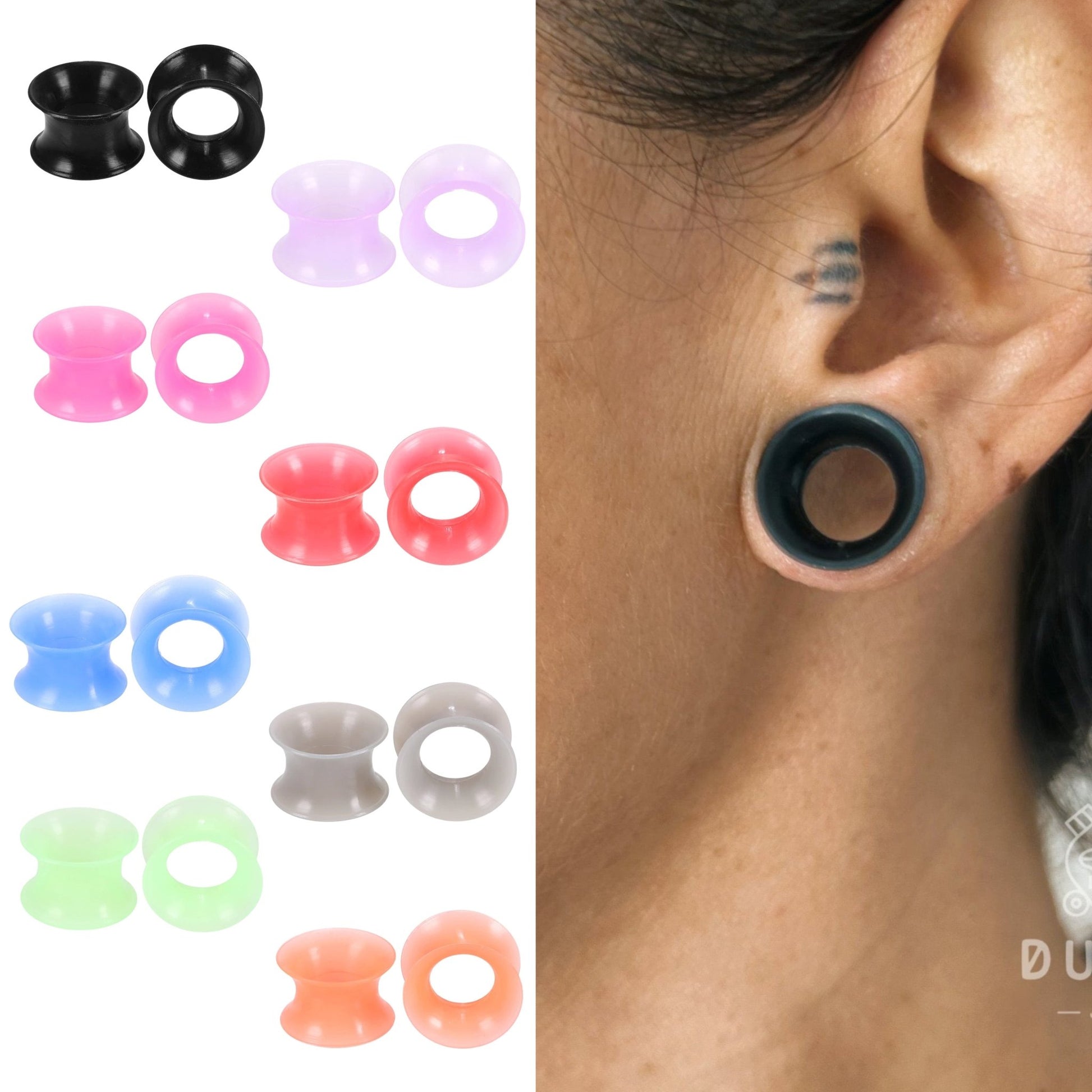 Silicone Earskins | Flexible Ear Tunnels | Double Flare | 14mm - 25mm - DustyJewelz