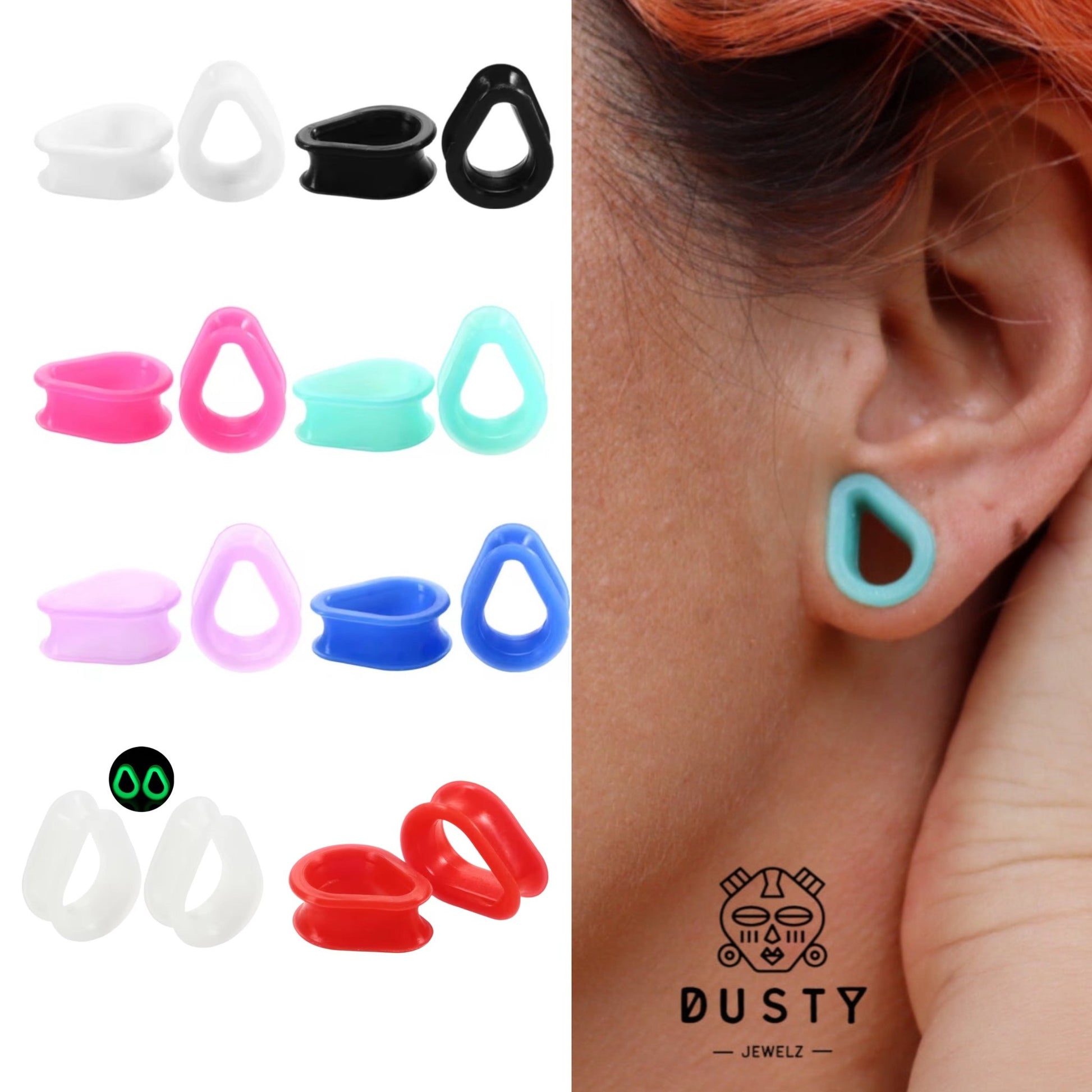 Silicone Teardrop Eyelets| Double Flare Tunnels | 6mm - 24mm - DustyJewelz