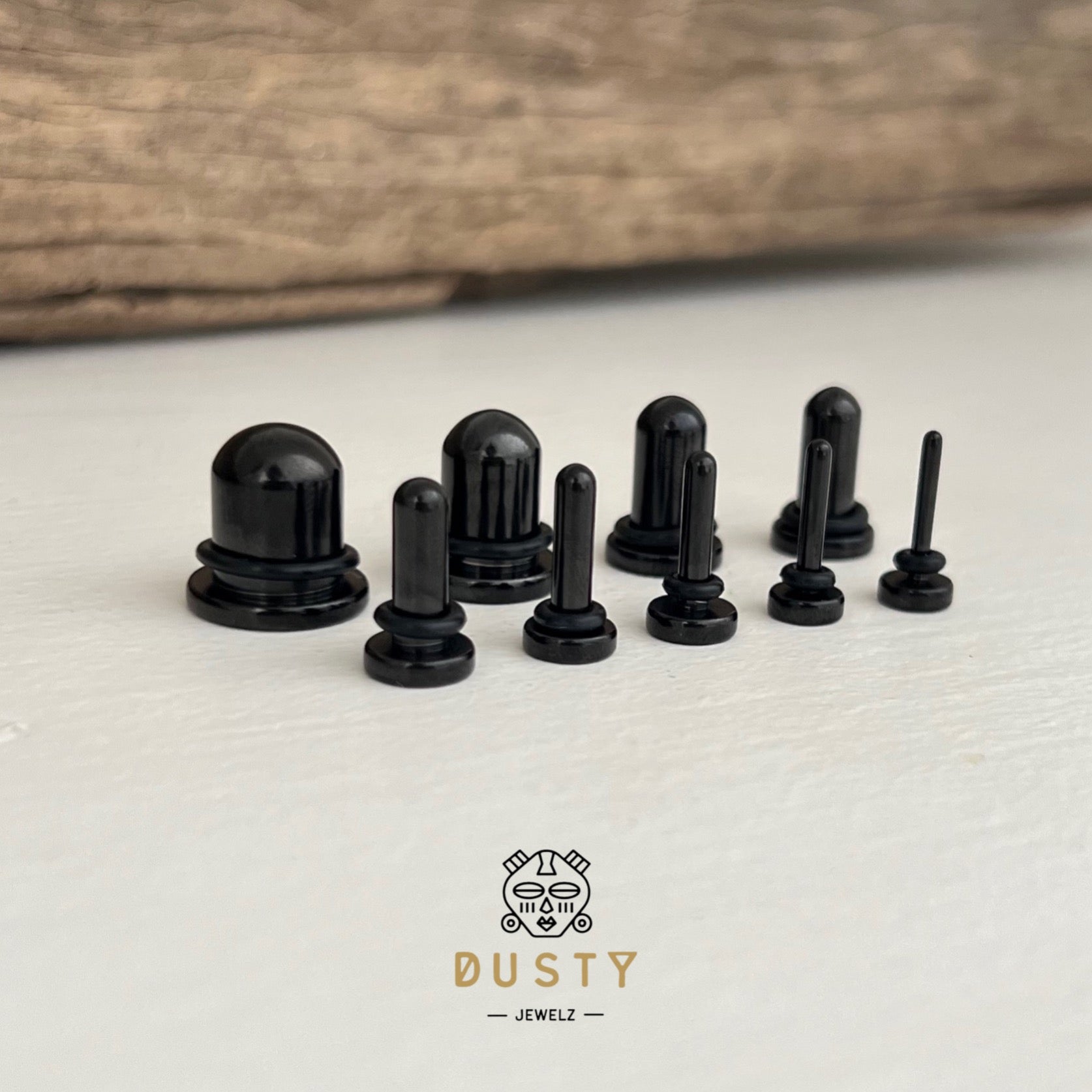 Single Flare BLACK Steel Plugs | Dead Stretching Plug | 0.5mm Increments - DustyJewelz