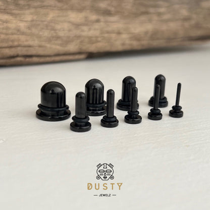 Single Flare BLACK Steel Plugs | Dead Stretching Plug | 0.5mm Increments - DustyJewelz