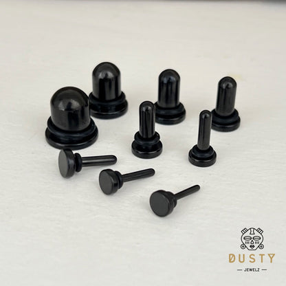 Single Flare BLACK Steel Plugs | Dead Stretching Plug | 0.5mm Increments - DustyJewelz