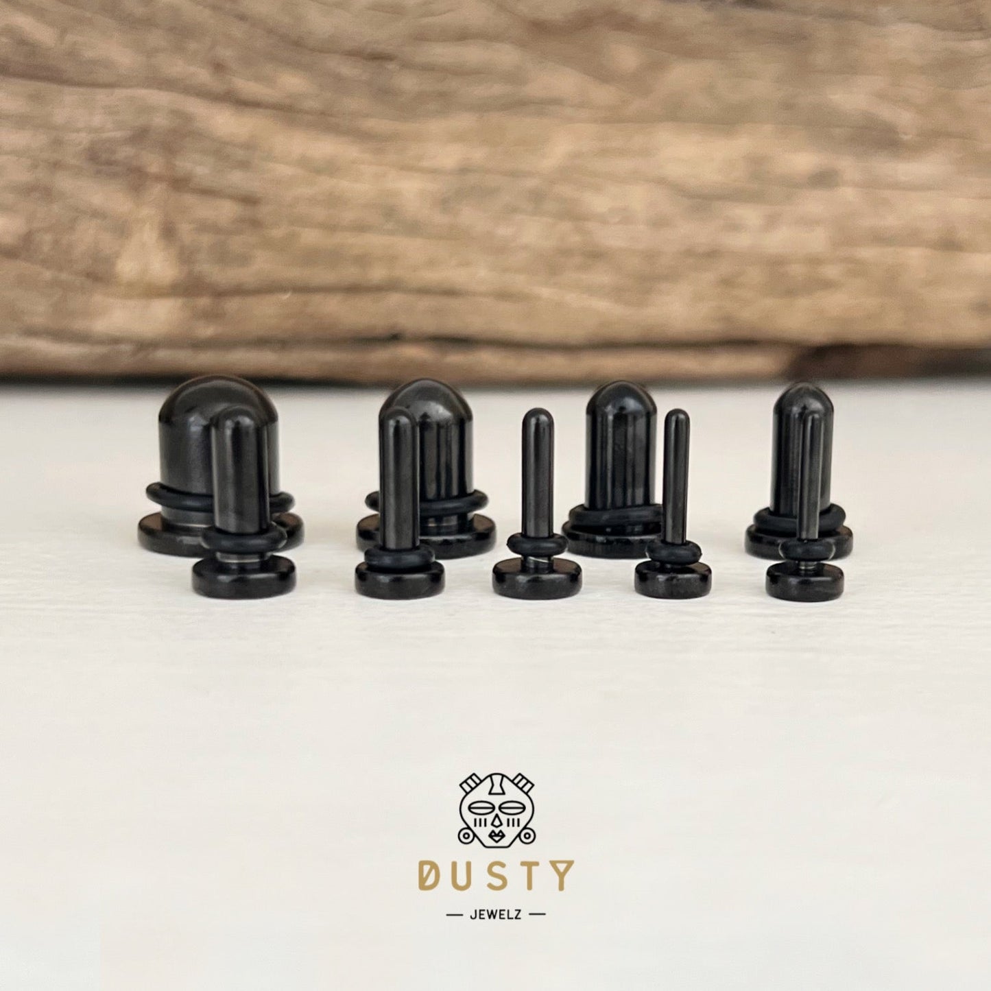 Single Flare BLACK Steel Plugs | Dead Stretching Plug | 0.5mm Increments - DustyJewelz