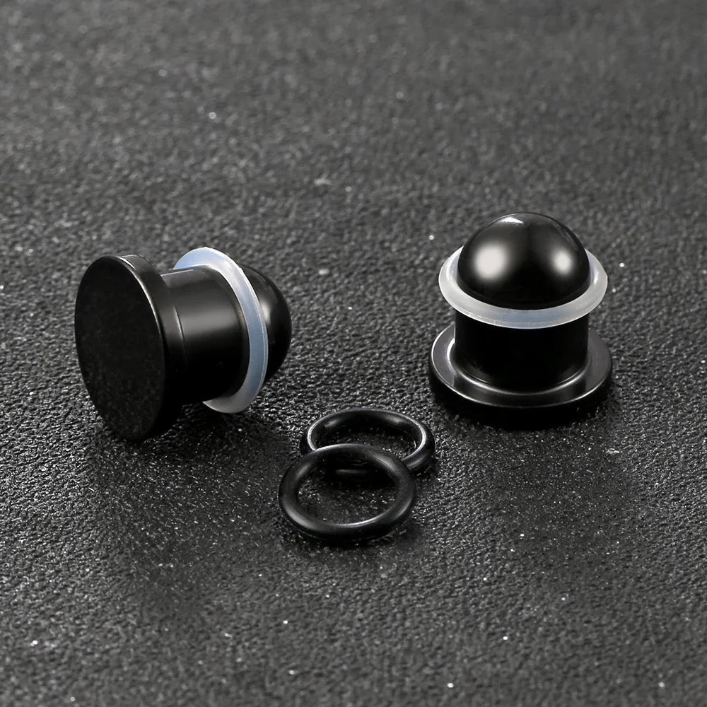 Single Flare BLACK Steel Plugs | Dead Stretching Plug | 0.5mm Increments - DustyJewelz