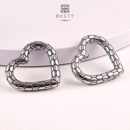 Snakeskin Heart Ear Weights | Lobe Hoops - DustyJewelz