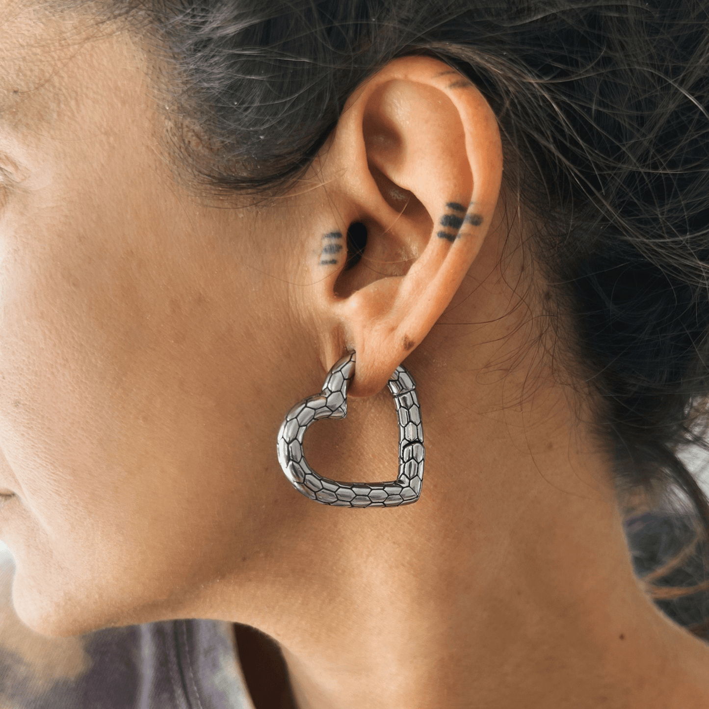 Snakeskin Heart Ear Weights | Lobe Hoops - DustyJewelz