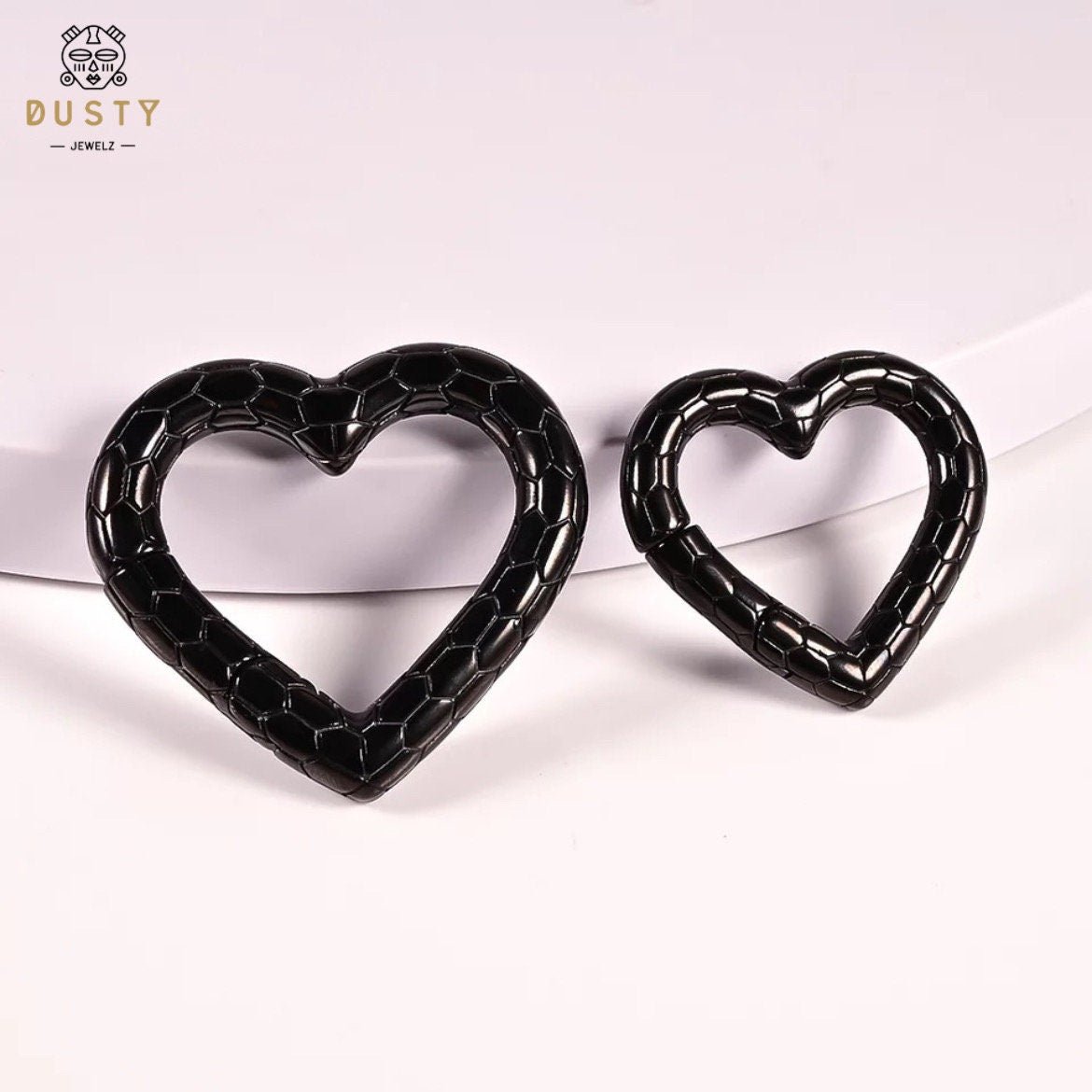 Snakeskin Heart Ear Weights | Lobe Hoops - DustyJewelz