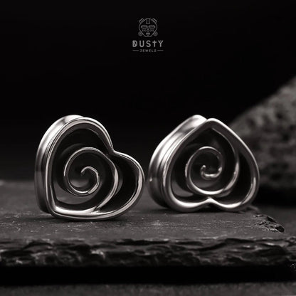 Swirl Heart Ear Saddle Spreader | Spiral Steel Tunnels - DustyJewelz
