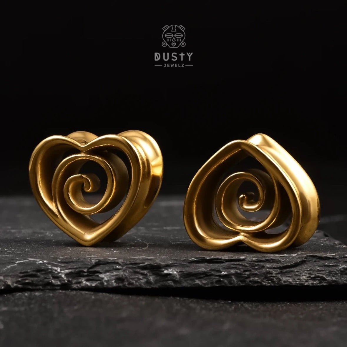 Swirl Heart Ear Saddle Spreader | Spiral Steel Tunnels - DustyJewelz