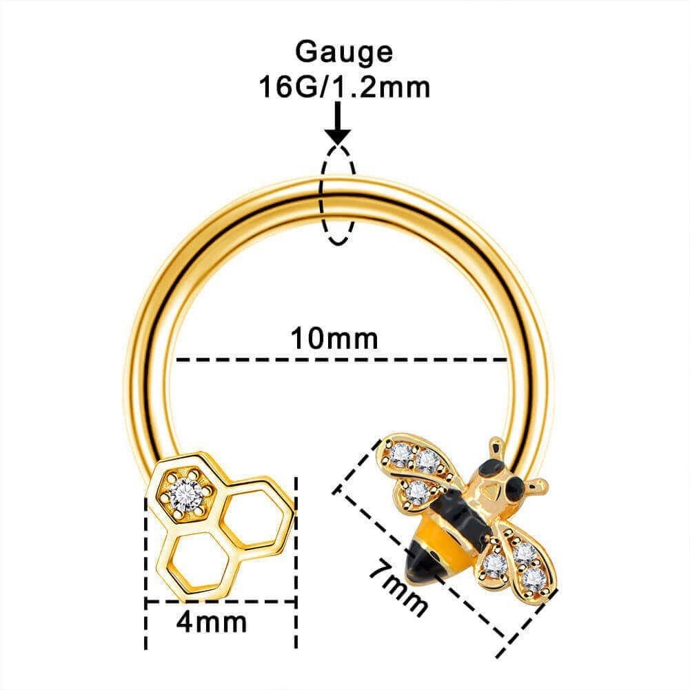 16G Bee Horseshoe Septum Ring | Cartilage Piercing - DustyJewelz