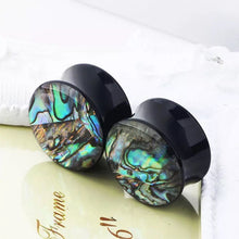 Load image into Gallery viewer, Abalone Shell Inlay Ear Plugs | Acrylic Double Flare Expanders
