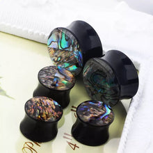 Load image into Gallery viewer, Abalone Shell Inlay Ear Plugs | Acrylic Double Flare Expanders
