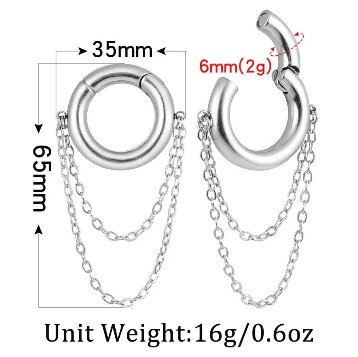Double Chain Ear Weights | Lobe Hoop Hangers