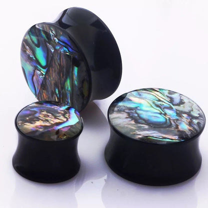 Abalone Shell Inlay Ear Plugs | Acrylic Double Flare Expanders - DustyJewelz