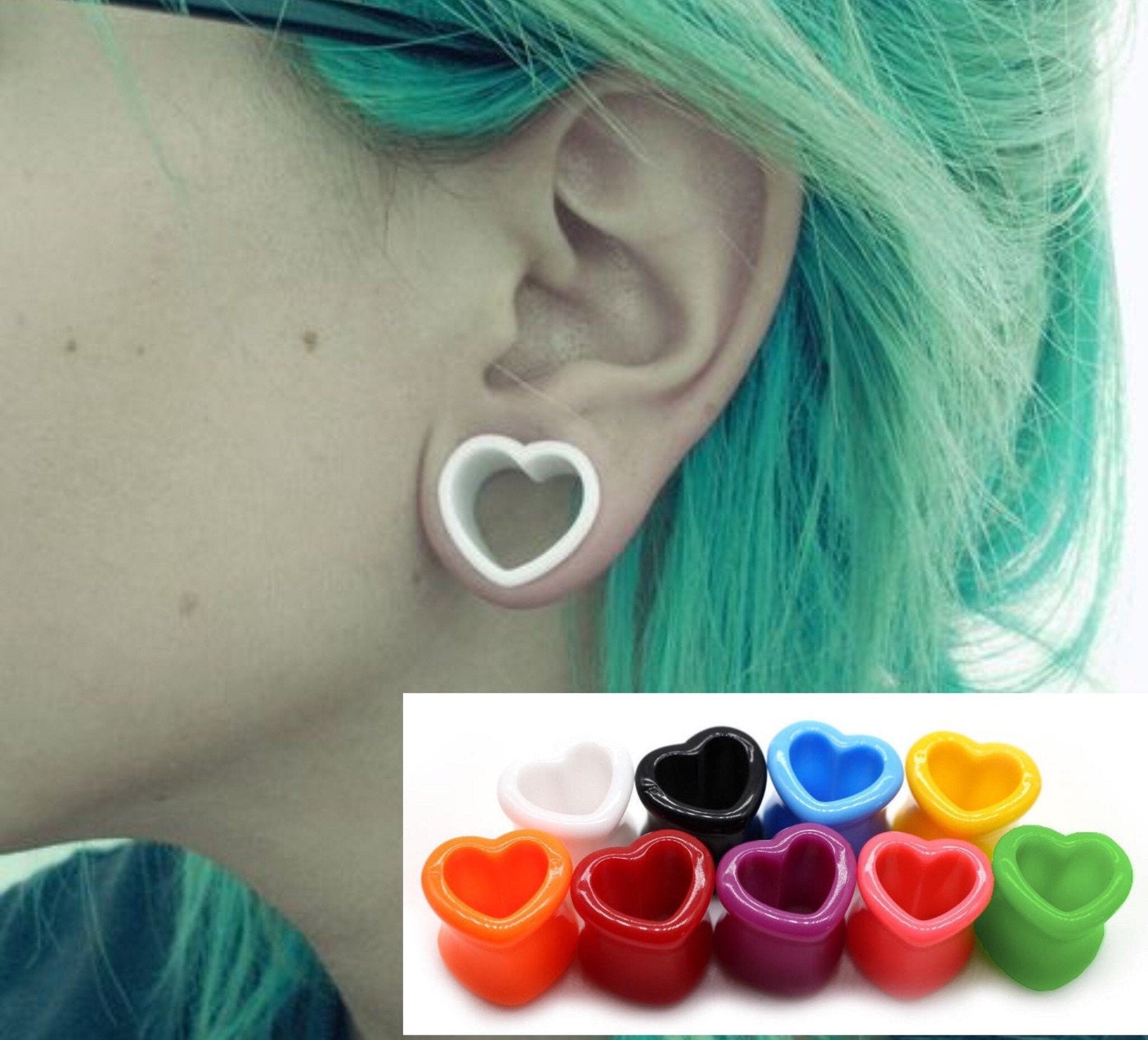 Acrylic Heart Ear Tunnels Double Flare DustyJewelz