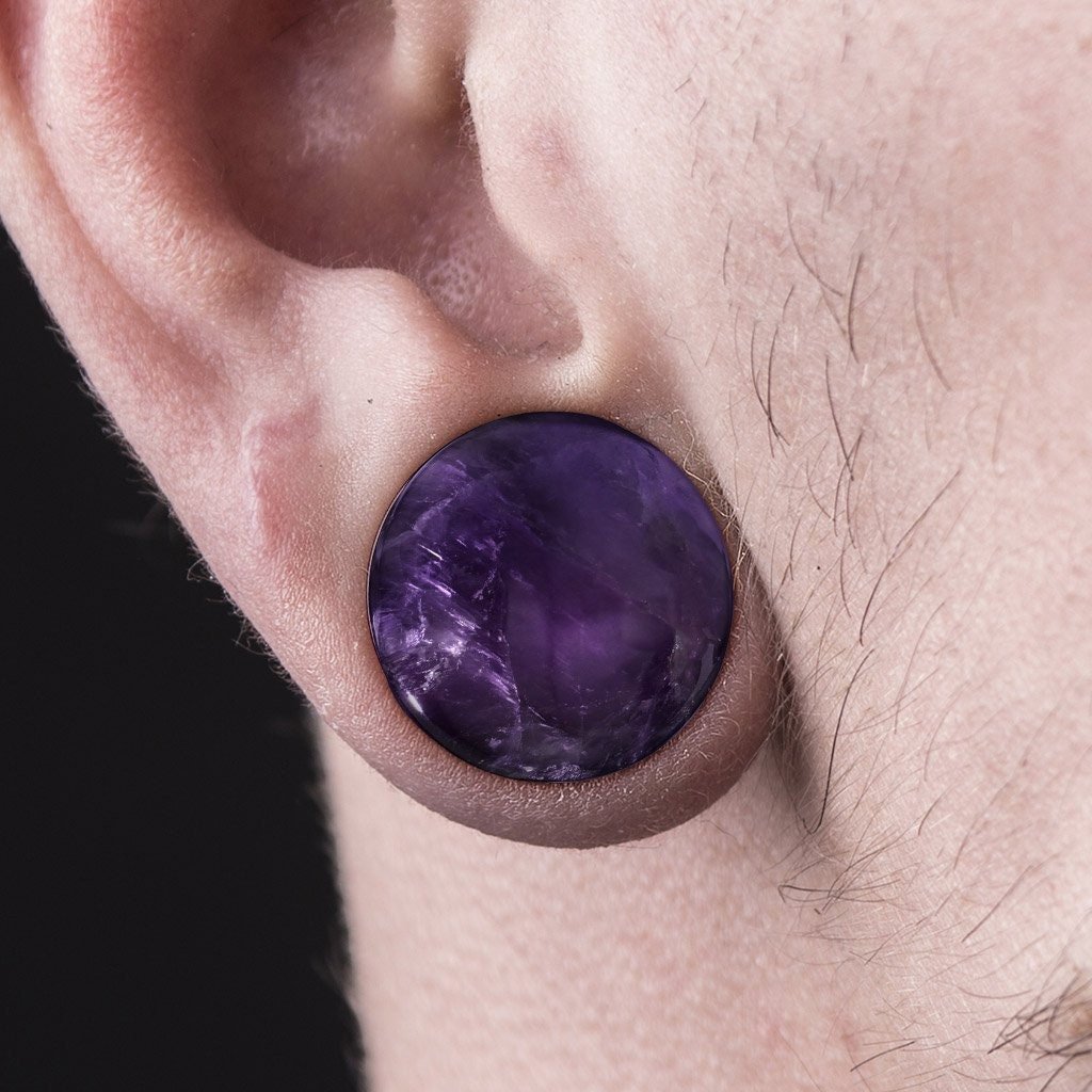 Amethyst Stone Ear Plugs | Convex | Single Flare - DustyJewelz