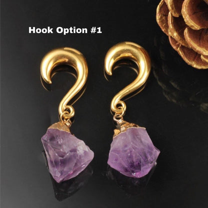 Amethyst Stone Ear Weights | Hook Lobe Hangers - DustyJewelz