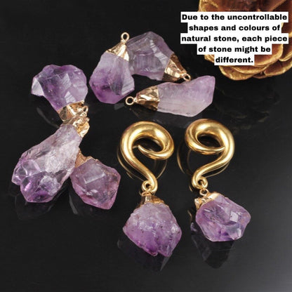 Amethyst Stone Ear Weights | Hook Lobe Hangers - DustyJewelz