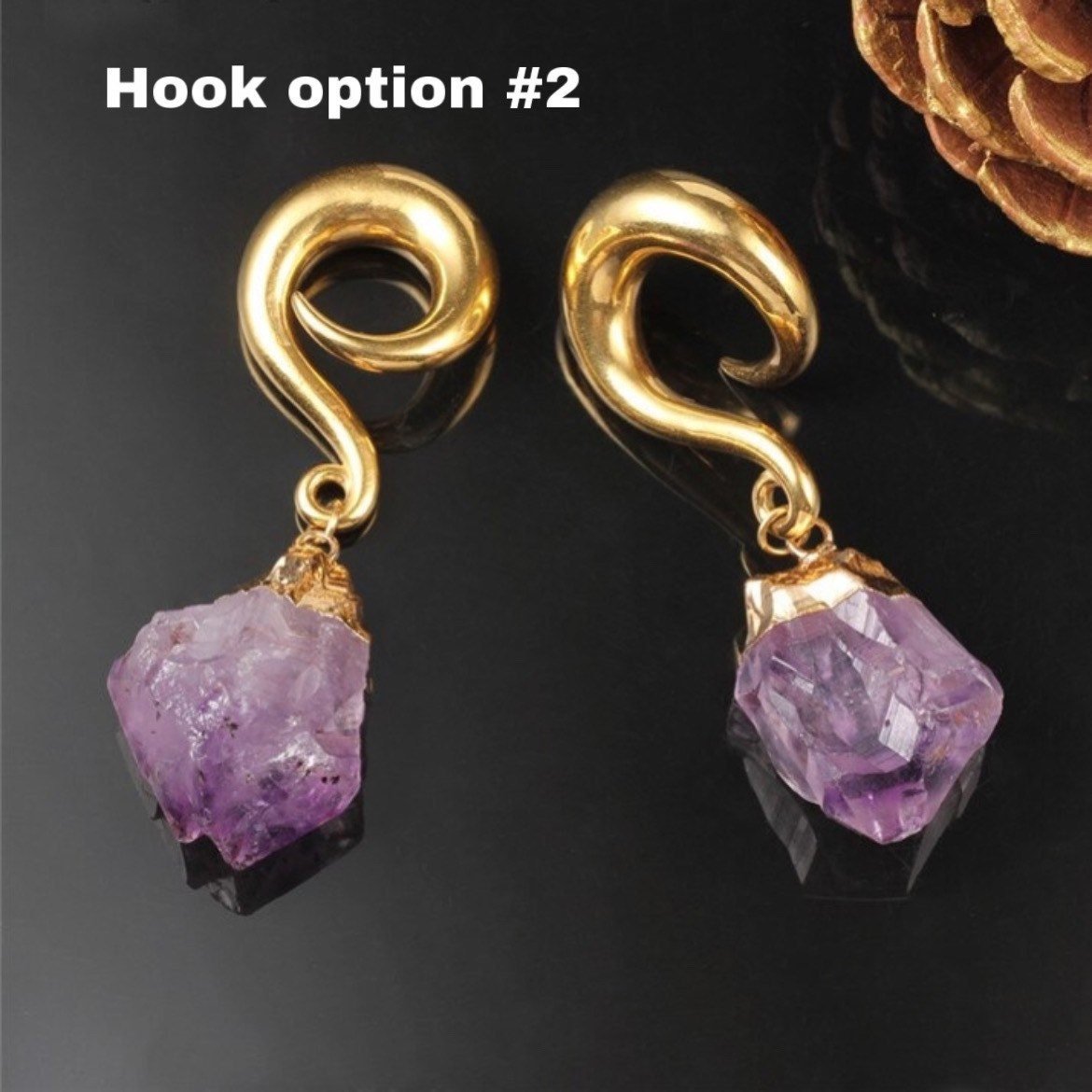 Amethyst Stone Ear Weights | Hook Lobe Hangers - DustyJewelz