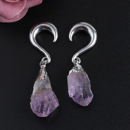 Amethyst Stone Ear Weights | Hook Lobe Hangers - DustyJewelz