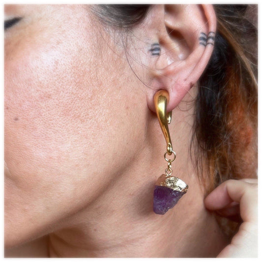 Amethyst Stone Ear Weights | Hook Lobe Hangers - DustyJewelz