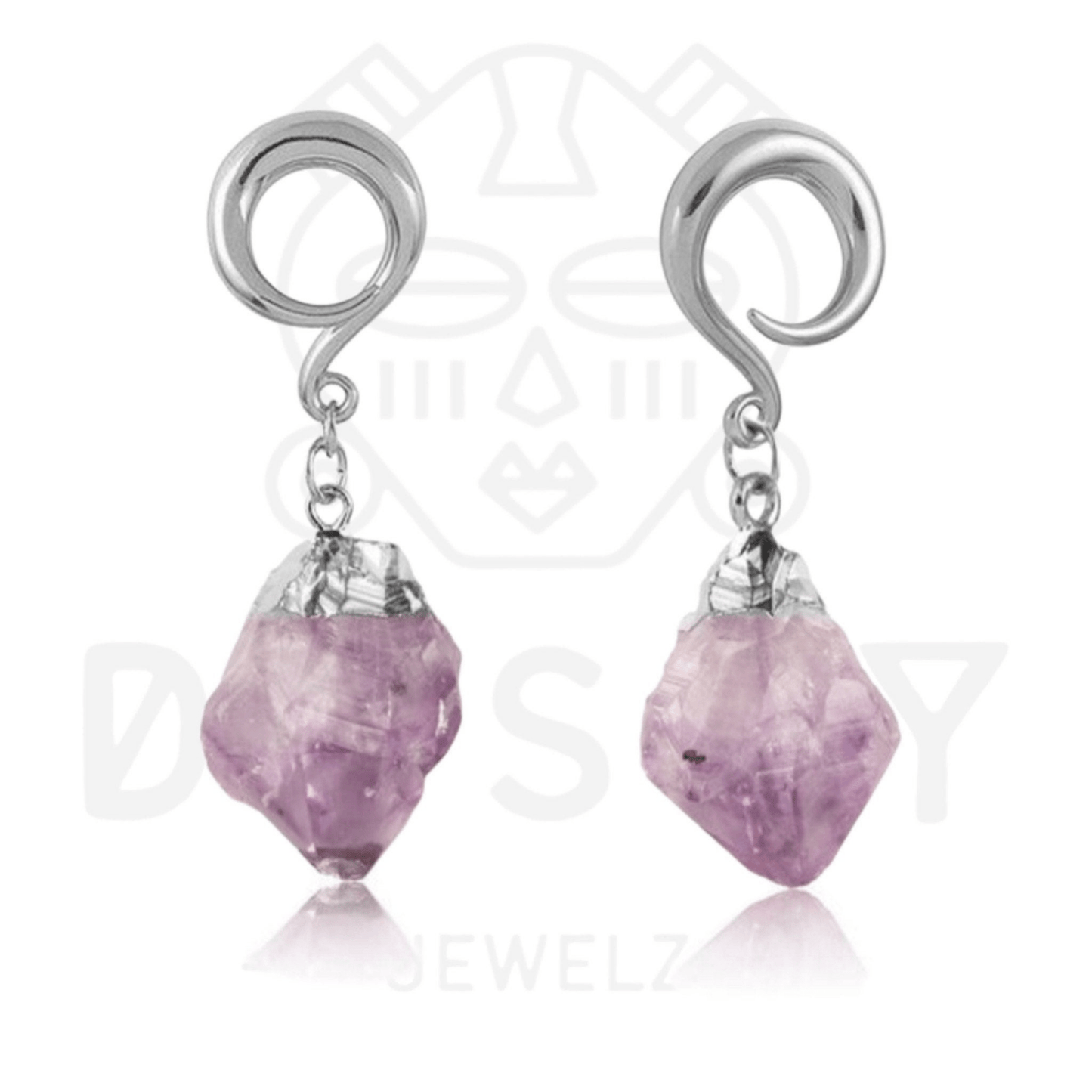 Amethyst Stone Ear Weights | Hook Lobe Hangers - DustyJewelz