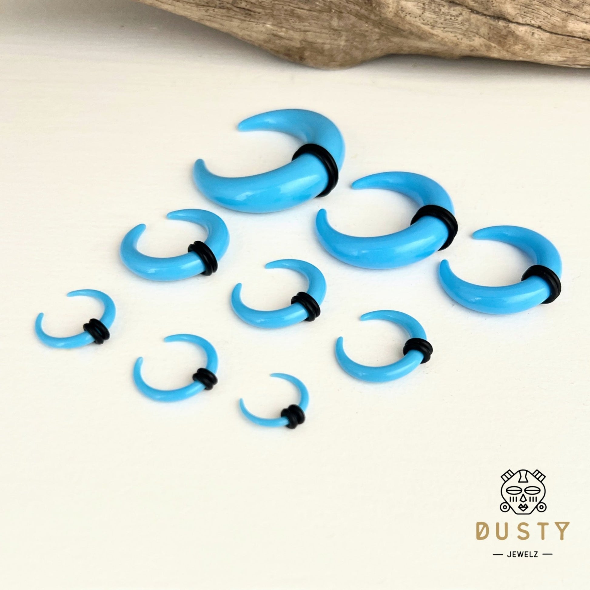 Baby Blue Buffalo Horn Septum Pincher | Acrylic Crescent Tapers - DustyJewelz