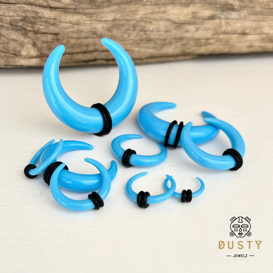 Baby Blue Buffalo Horn Septum Pincher | Acrylic Crescent Tapers - DustyJewelz