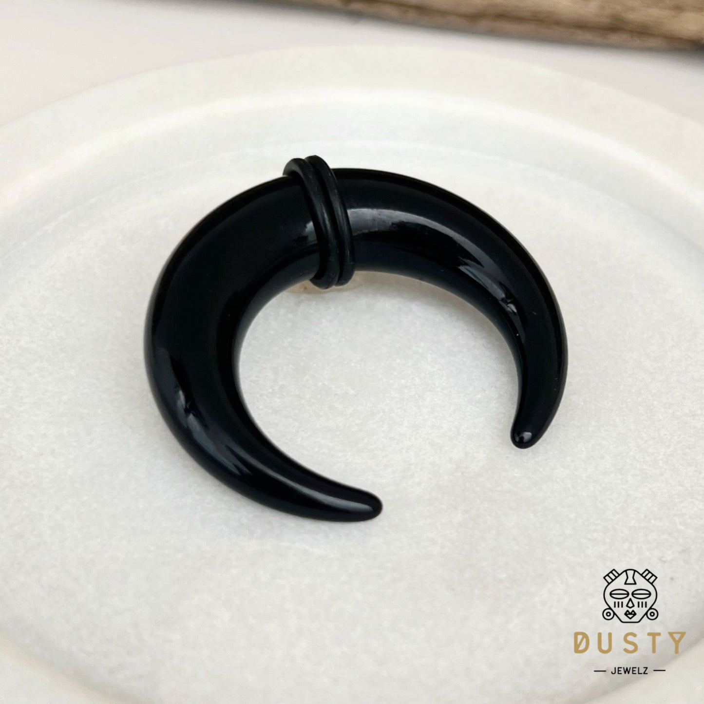 Black Buffalo Horn Septum Pincher | Acrylic Crescent Taper - DustyJewelz