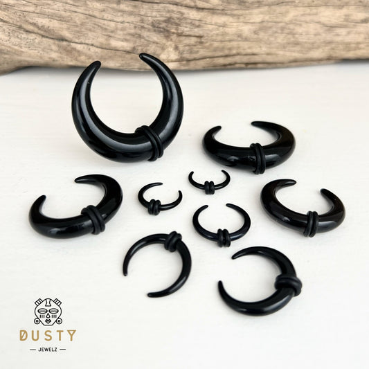 Black Buffalo Horn Septum Pincher | Acrylic Crescent Taper - DustyJewelz