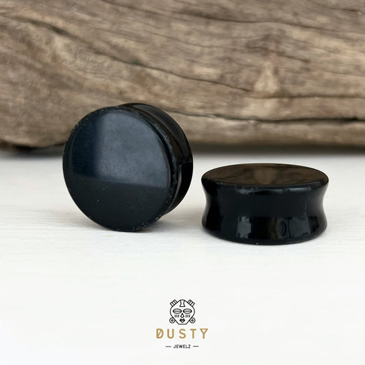 Black Obsidian Stone Plugs | Double Flare - DustyJewelz