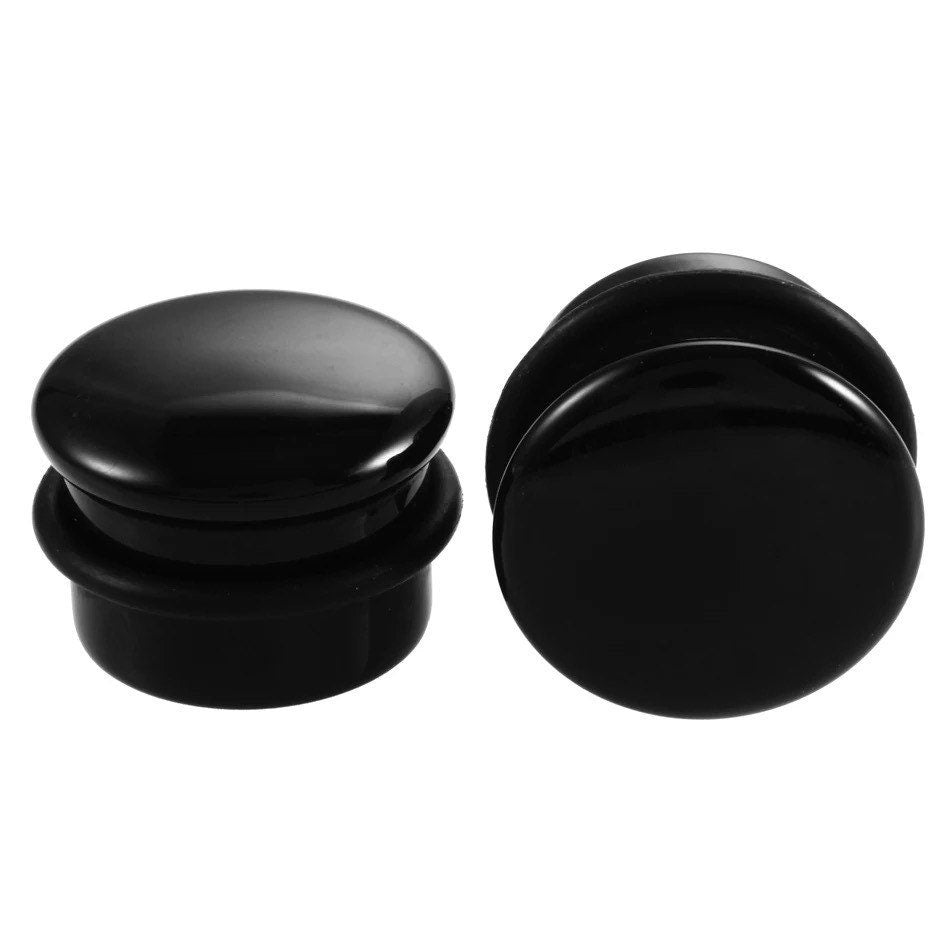 Black Onyx Stone Plugs | Convex Single Flare | Rubber O- Rings - DustyJewelz