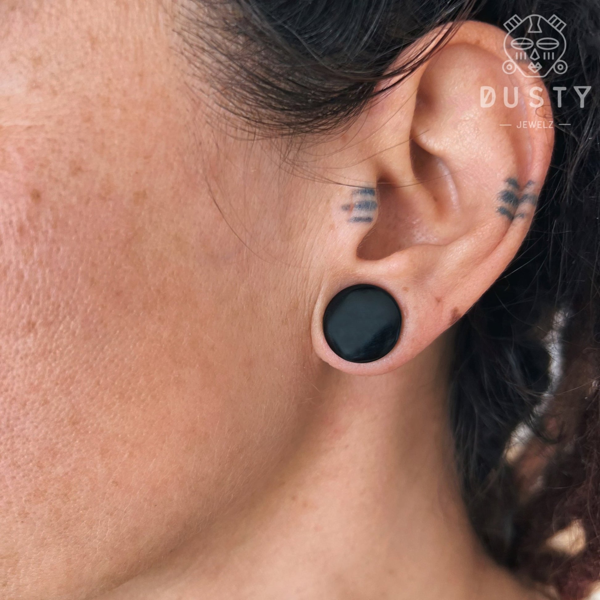 Black Onyx Stone Plugs | Convex Single Flare | Rubber O- Rings - DustyJewelz