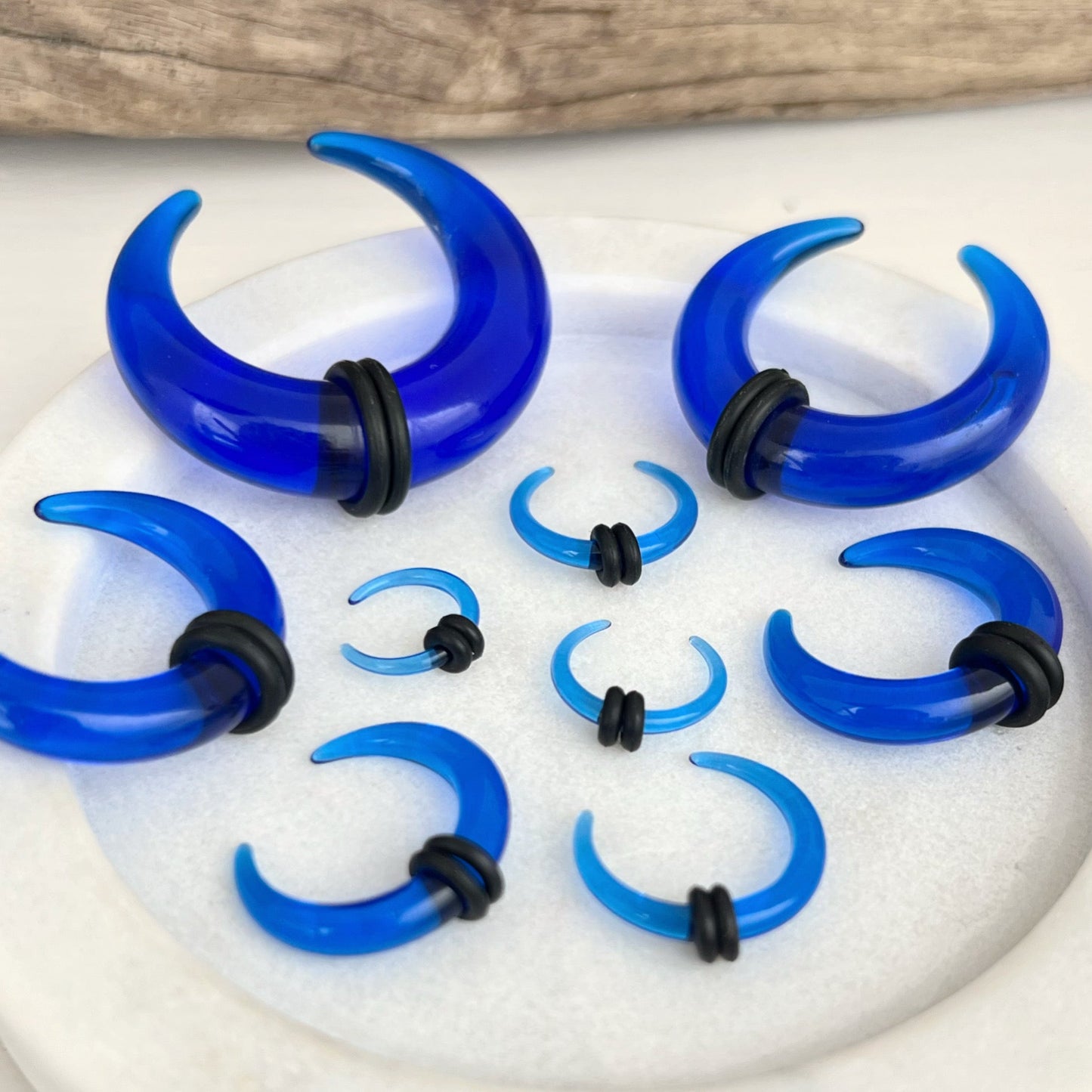 Blue Buffalo Horn Septum Pincher | Acrylic Crescent Tapers - DustyJewelz