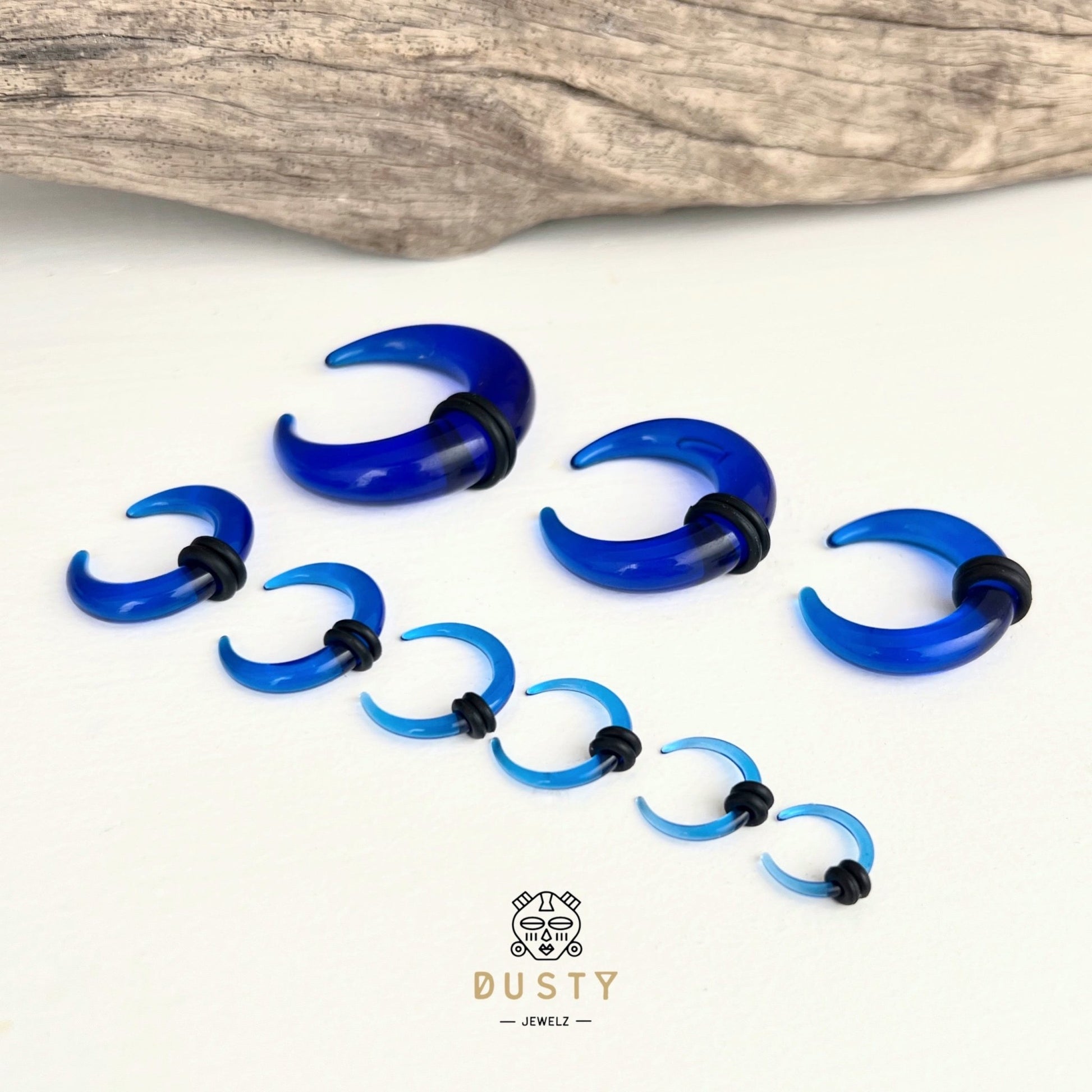 Blue Buffalo Horn Septum Pincher | Acrylic Crescent Tapers - DustyJewelz