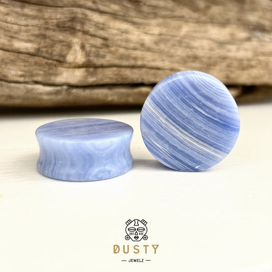 Blue Lace Agate Stone Plugs | Double Flare - DustyJewelz
