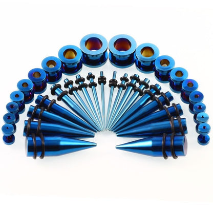 Blue Surgical Steel Taper & Screw Back Tunnel Kit | 36 Pieces - DustyJewelz