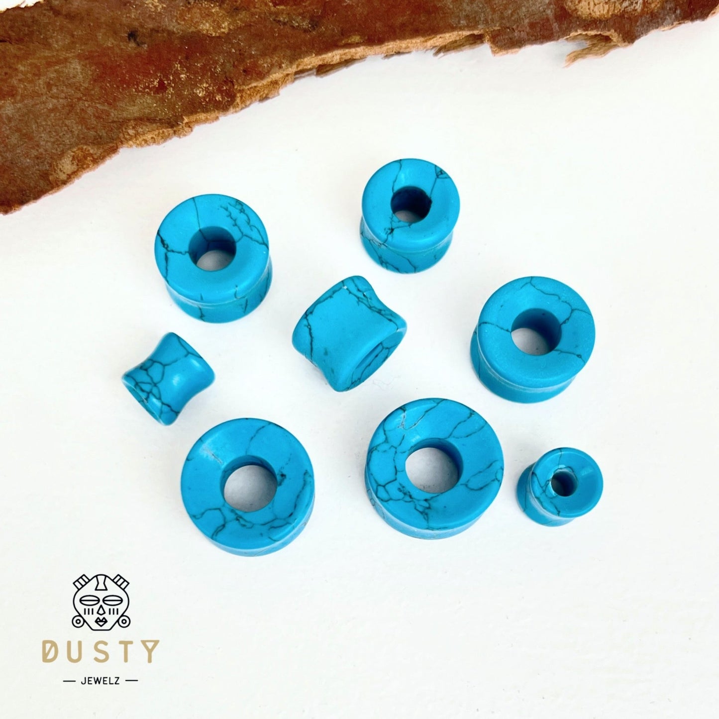 Blue Turquoise Stone Tunnels | Double Flare - DustyJewelz