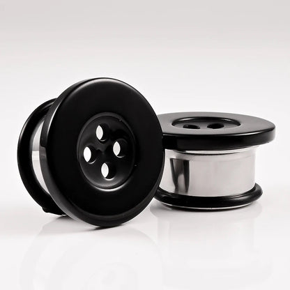 Button Ear Plugs | Single Flare Rubber O- Ring | Stainless Steel - DustyJewelz