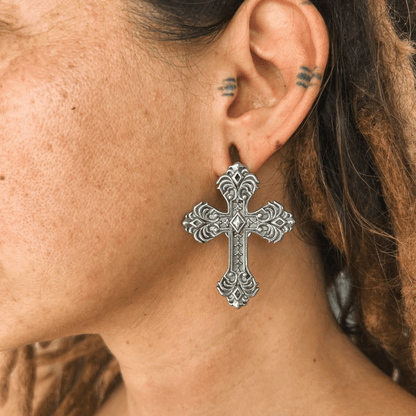 Carved Cross Ear Weights | Kruzifix Hangers - DustyJewelz