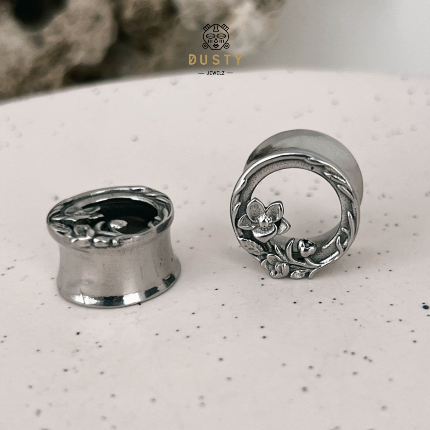 Carved Out Flower Tunnels | Double Flared Steel Plugs - DustyJewelz