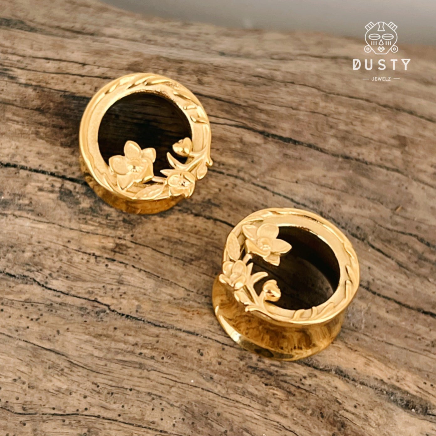 Carved Out Flower Tunnels | Double Flared Steel Plugs - DustyJewelz